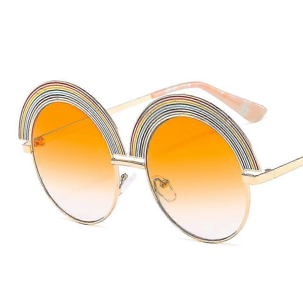 Metal Rainbow Large Frame Round Frame Sunglasses Uv Women's Fashion Glasses