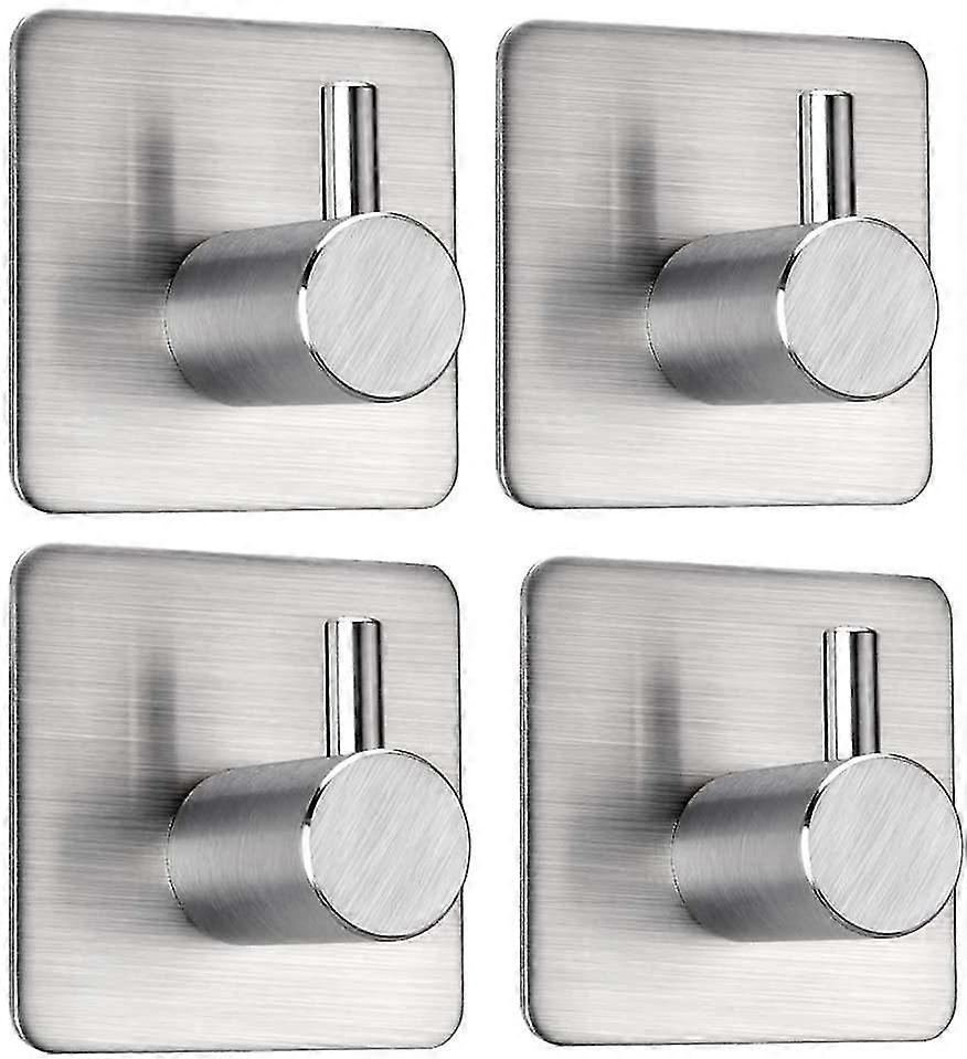 Towel Hook, Self-adhesive, Towel Rack Without Drilling Hooks, Wall Coat Hooks, 4 Stainless Steel Robe Hooks Up To 8 Kg