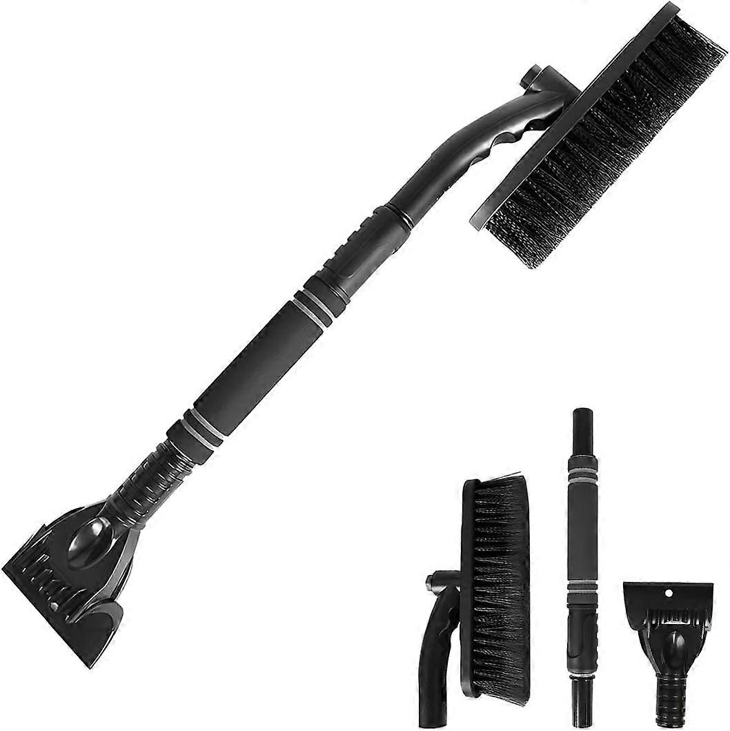 26'' Snow Brush and Ice Scraper, Detachable Extendable Rotatable Snow Removal for Car Windshield, with Comfortable Foam Grip Aluminum Body(Black)