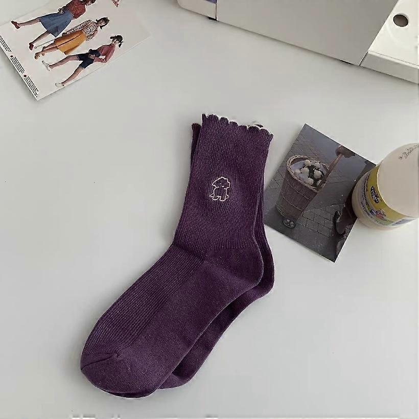 3 Pairs of Women's Socks With Wave Pattern, Cotton, Puppy Pattern * Khaki