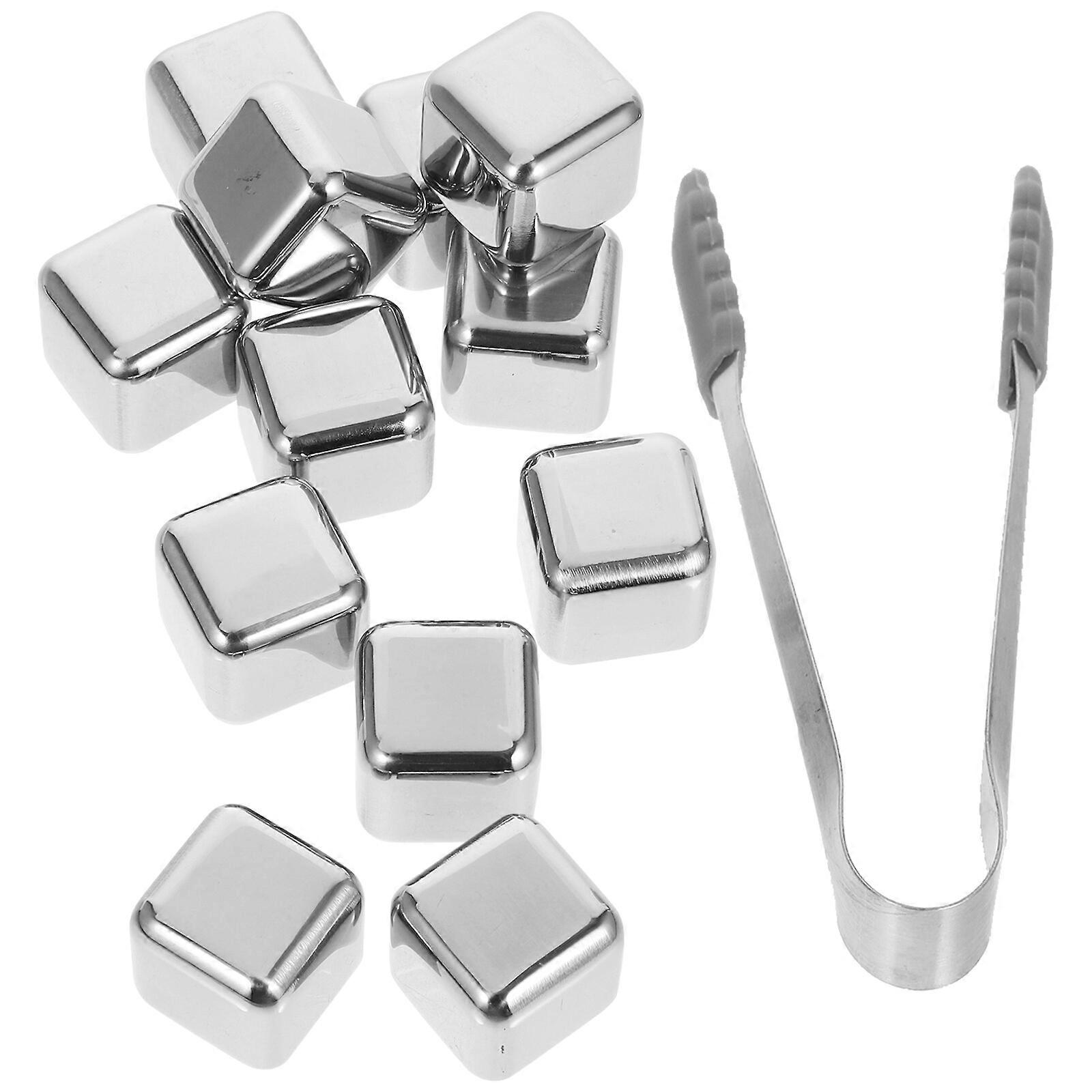 1 Set of Whiskey Stones Stainless Steel Whiskey Rocks Reusable Ice Cube for Drinking with Tongs