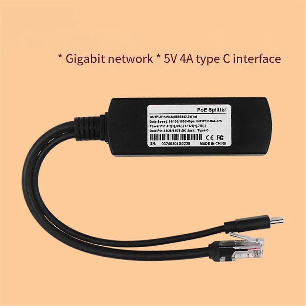 For 5 PoE Splitter 5V 4A 10/100/1000Mbps IEEE802.3af/At Type C PoE Splitter for 5B