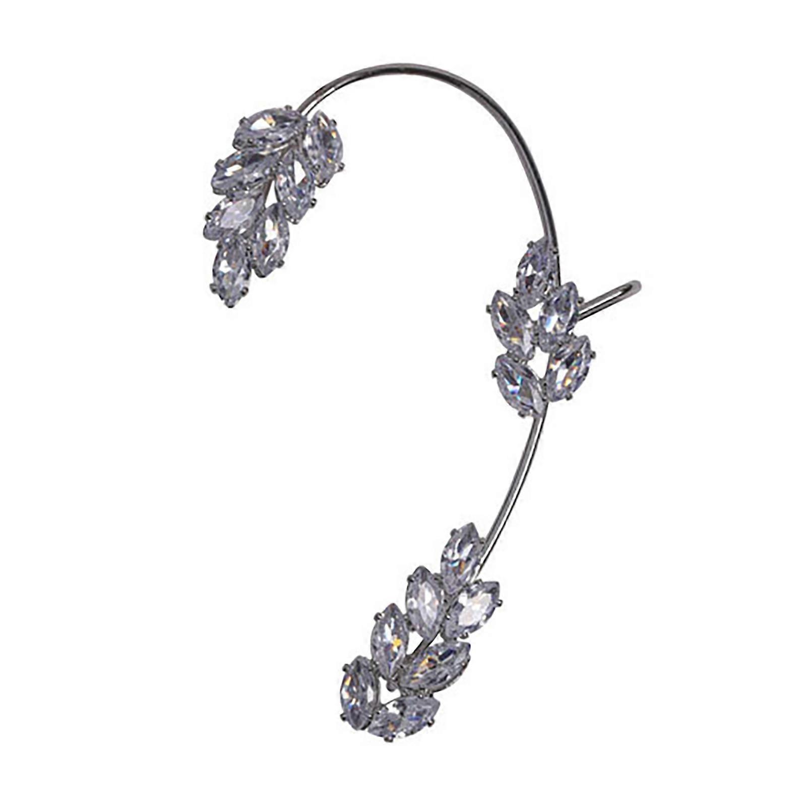 1Pc Ear Clip All Match Leaf Design Sparkling Women Ear Cuff without Piercing for Holiday