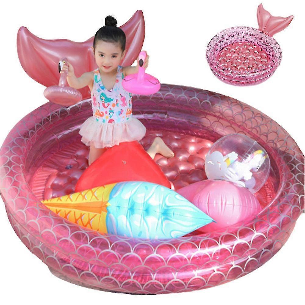 Inflatable Cute Mermaid Pools, Backyard Round Swimming Pool, Raft Paddling Pool Indoor Outdoor Toddler Kids Fun Water Swim Beach Toy