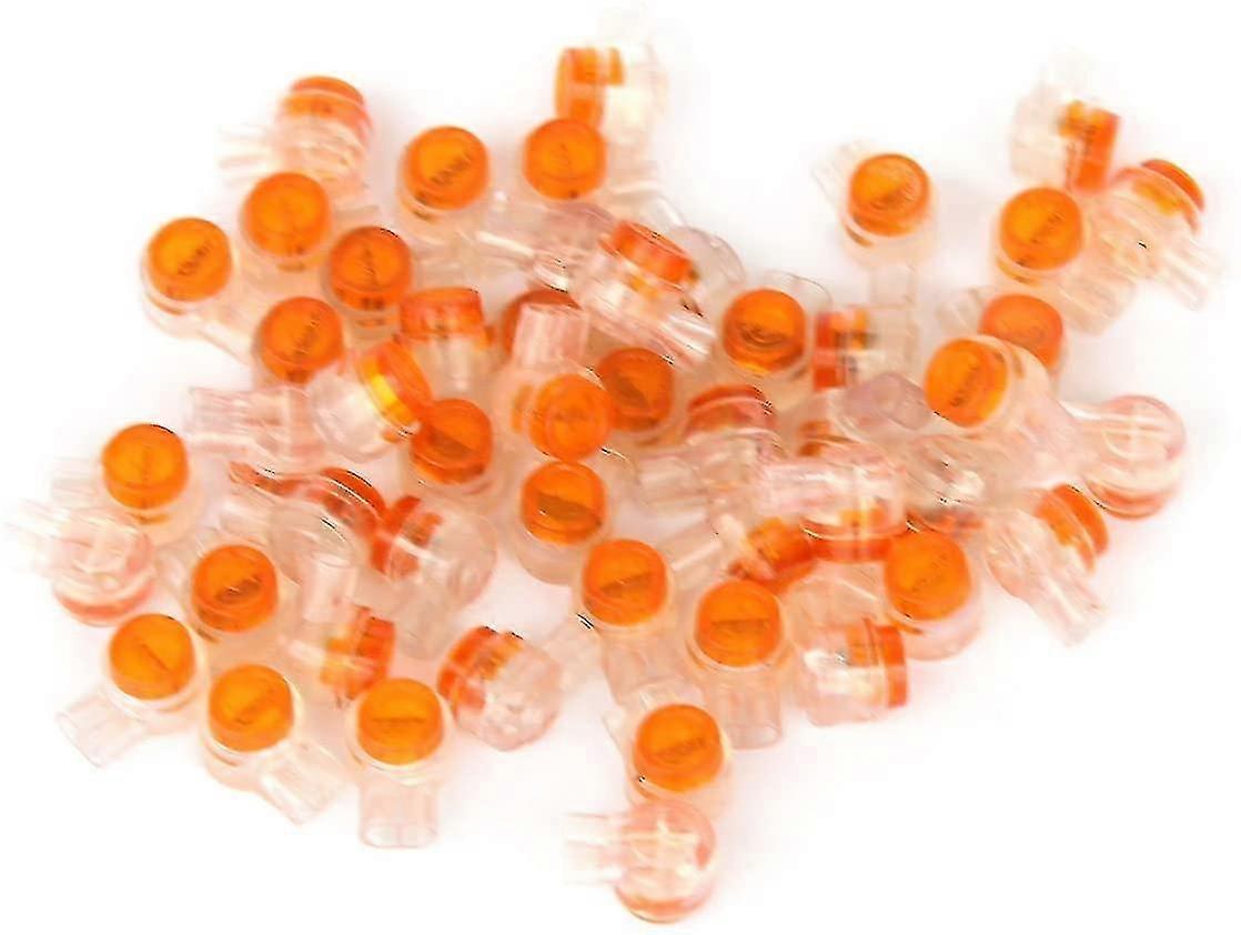 50pcs Uy Cable Splice Connectors Transparent Orange Hermetic Button