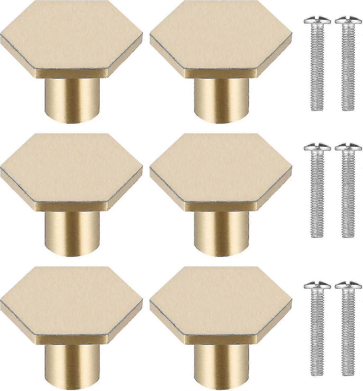 6pcs Solid Brass Door Handles, Hexagonal Gold Drawer Knobs Cupboard Knobs,door Knobs