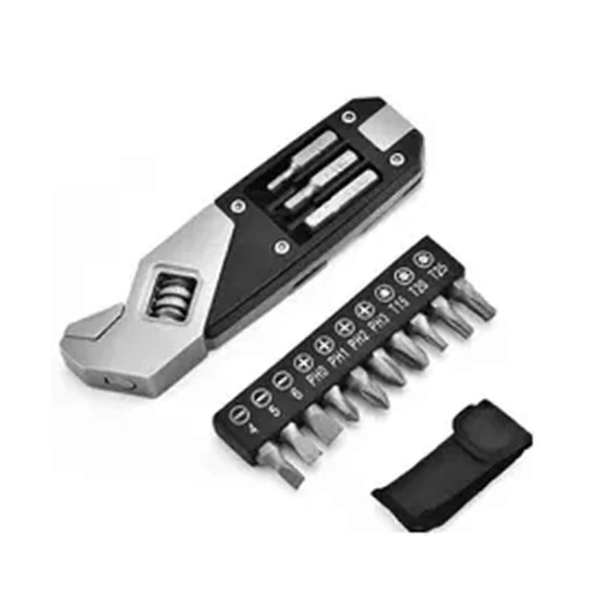 17-in-1 Stainless Steel Adjustable Wrench Foldable Pocket Multi Tool Multifunctional Spanner Screwdriver Bits Kit