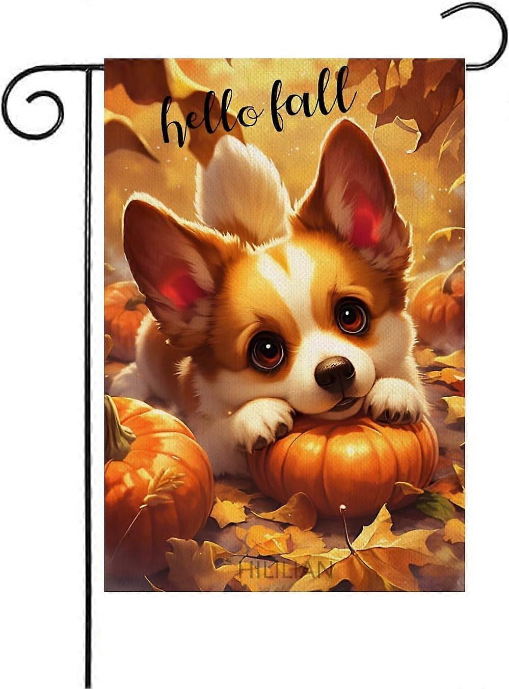 Hello Fall Corgi Flag 12x18 Double Sided, Pumpkins Garden Flags(6540)