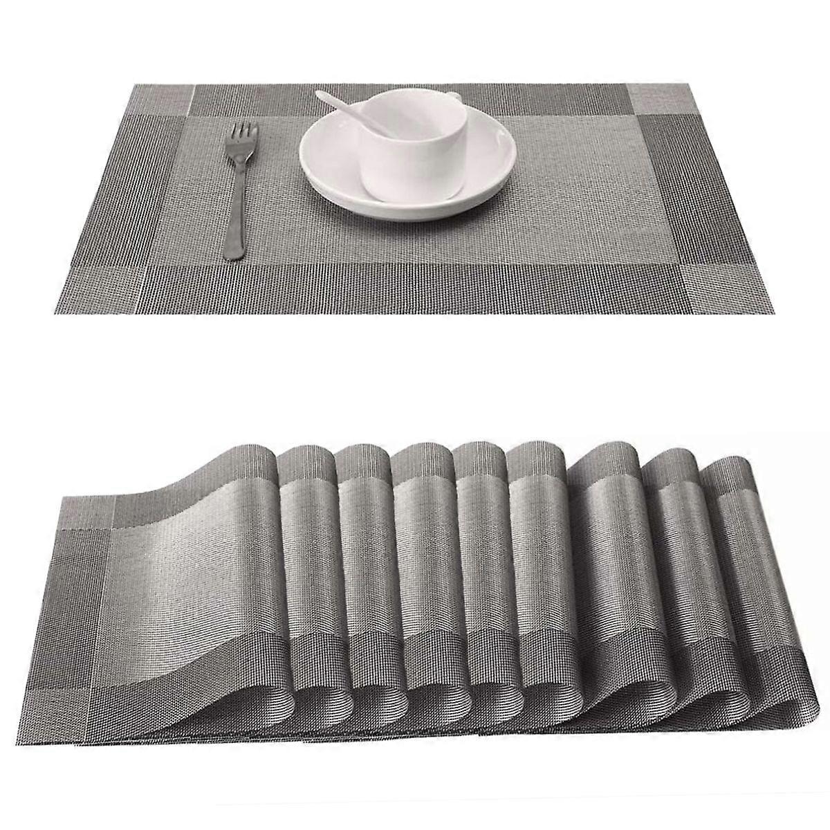 Set of 10 Washable Non-Slip PVC Woven Dining Table Mats Grey Table Set 45cm30cm