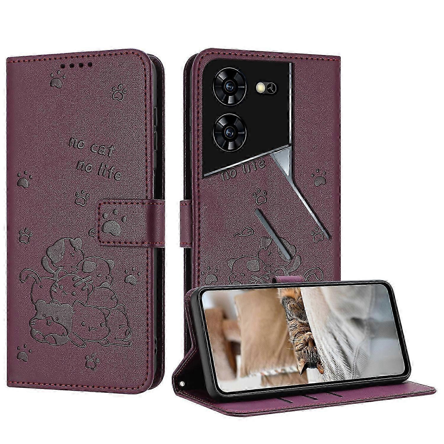 Embossed Kitten PU Case For Tecno Pova 5 Pro -ZY