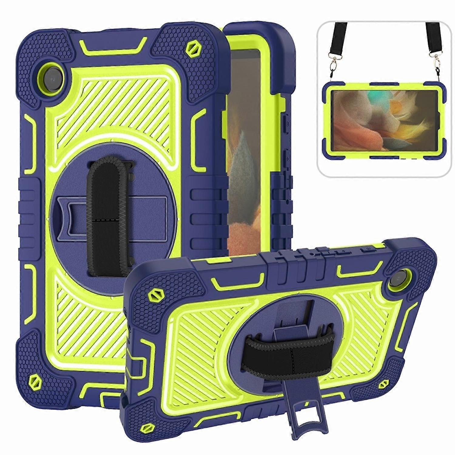 Standable Outdoor Hybrid 360 Degree Case for Samsung Galaxy Tab A9 with Holding Strap, Blue/Green