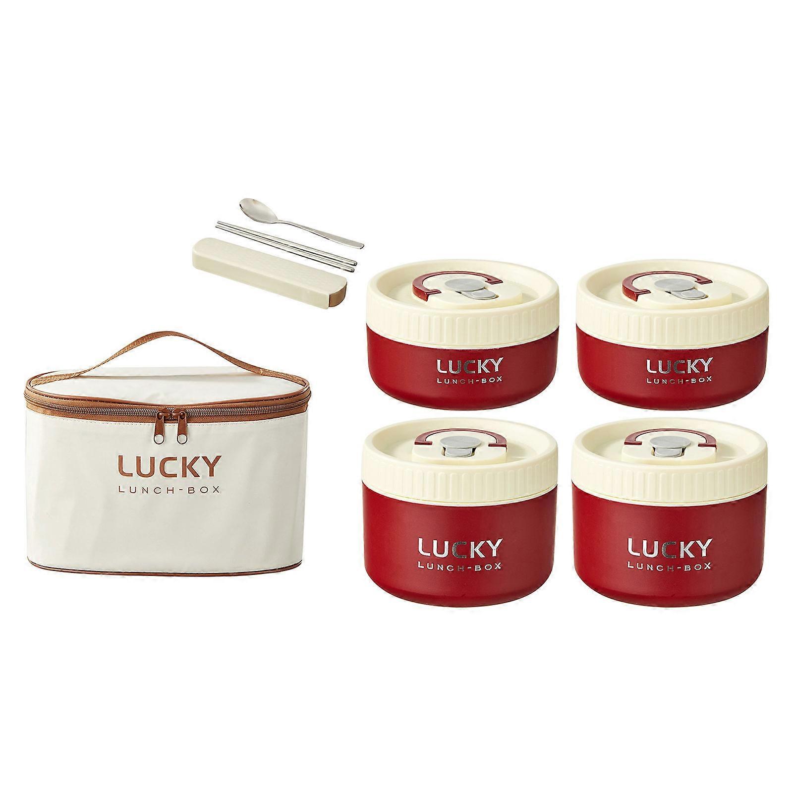 Practical Lunch Box Leakproof Food Box Student Meal Box Food Storage Box 316Stainless Steel Texture for Various Setting Red