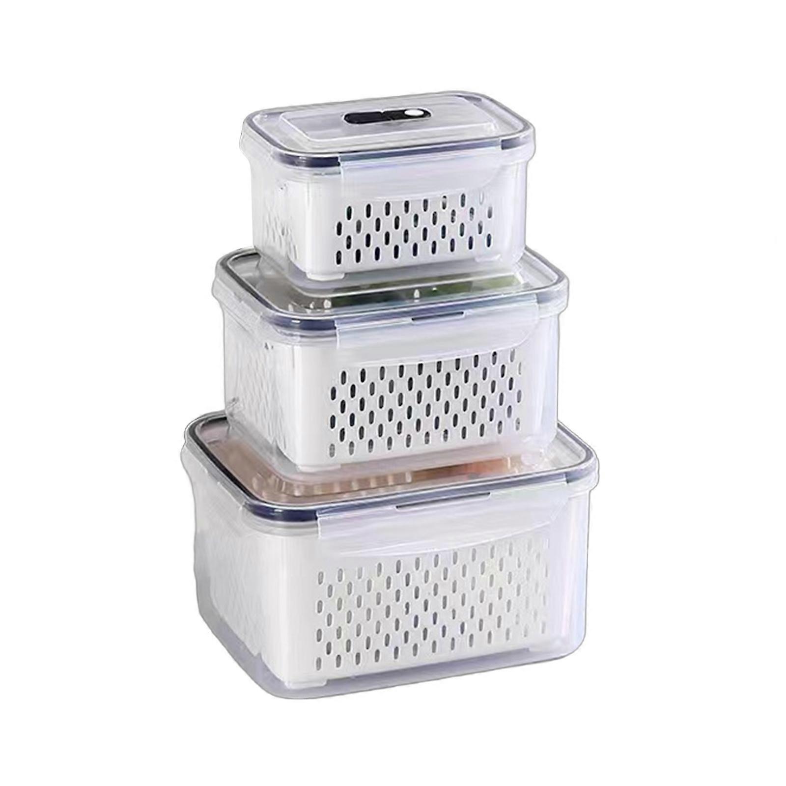 Large Refrigerator Storage Container Fruit and Vegetable Organizer Box with Colanders Practical Food Preservation Holder