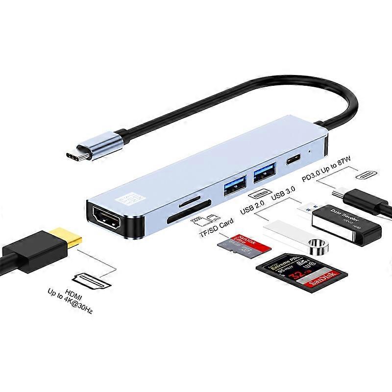JUNSUNMAY 6 in 1 Typ-C auf 4K HDMI Dockingstation Adapter USB-C PD Quick Charge Hub SD/TF Kartenleser JSM-HUB005