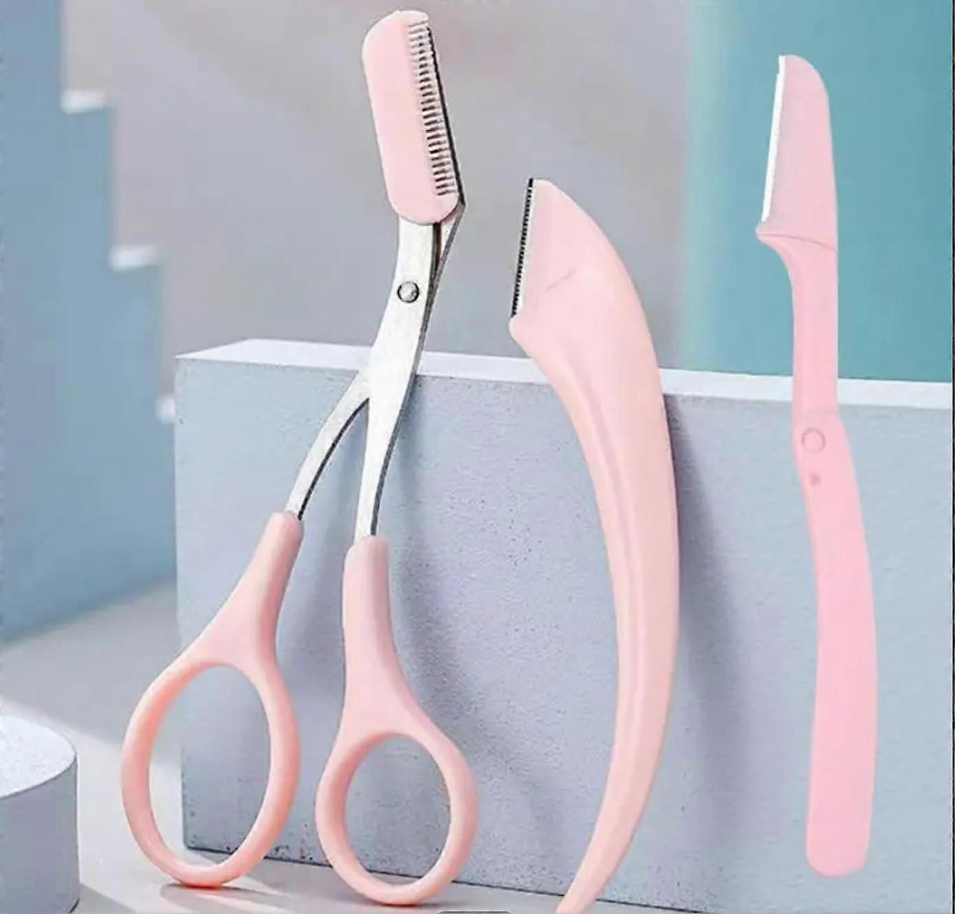 3-pack eyebrow razor set multipurpose exfoliating dermaplaning pink