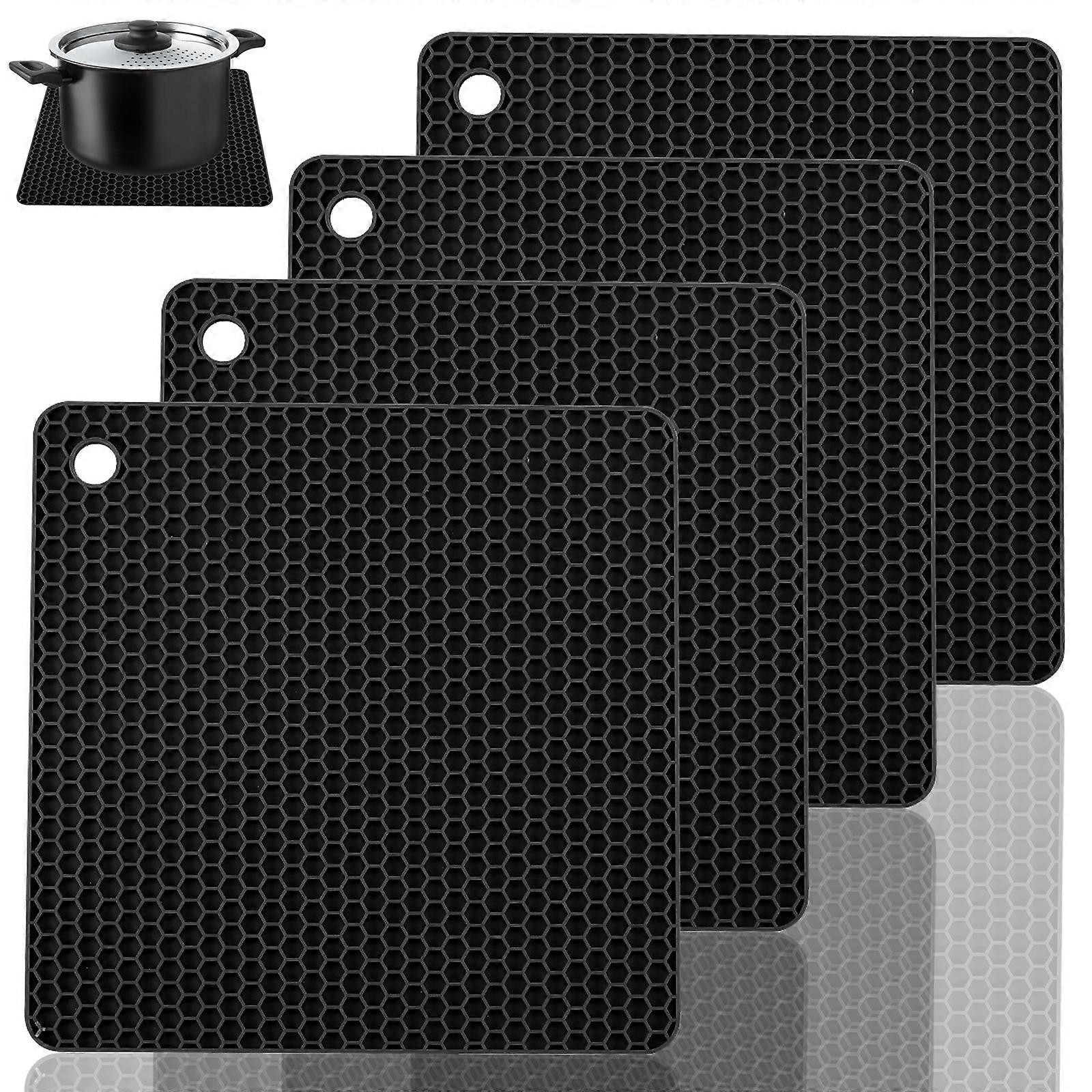 Silicone Coasters (Set of 4) Premium Trivet, Dishwasher Safe Non-Slip Honeycomb Pattern - Black