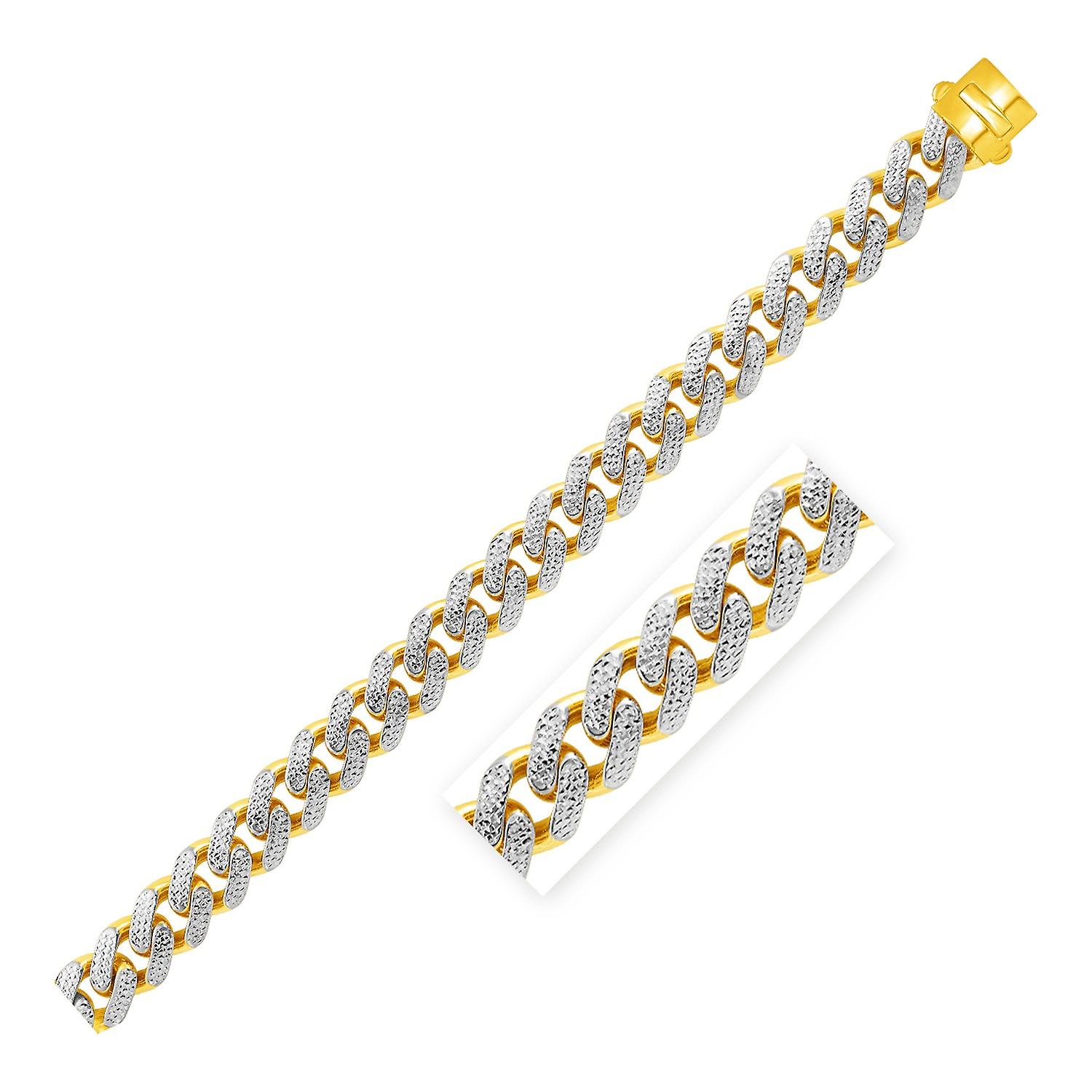 14k 2トーンゴールド8 1/2インチワイドカーブチェーンブレスレットホワイトパヴェ