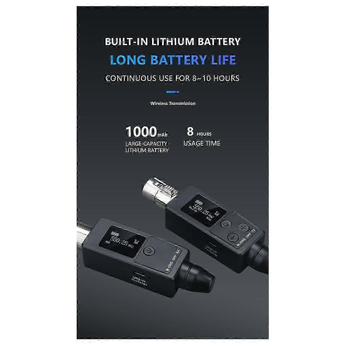 Wireless Microphone 2Pcs Transmitter UHF Receiver Plugged Into XLR Mic Wireless System Suitable for Dynamic 48V Mic