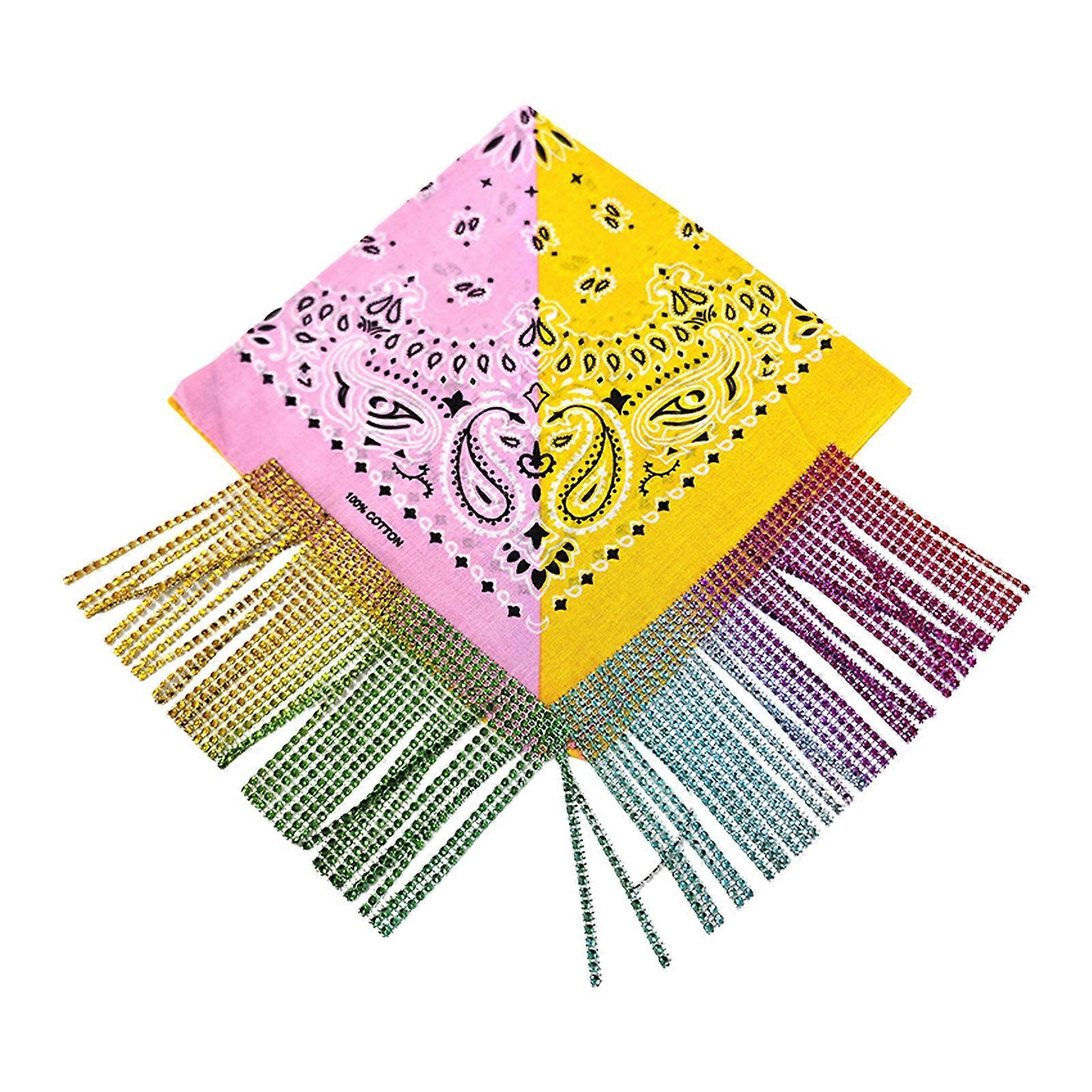 Colorful Tassels Bandana Scarf Dopamine Headscarf Cowboy Large Kerchief with Unique Pattern for Festivals and Parties pinkyellow