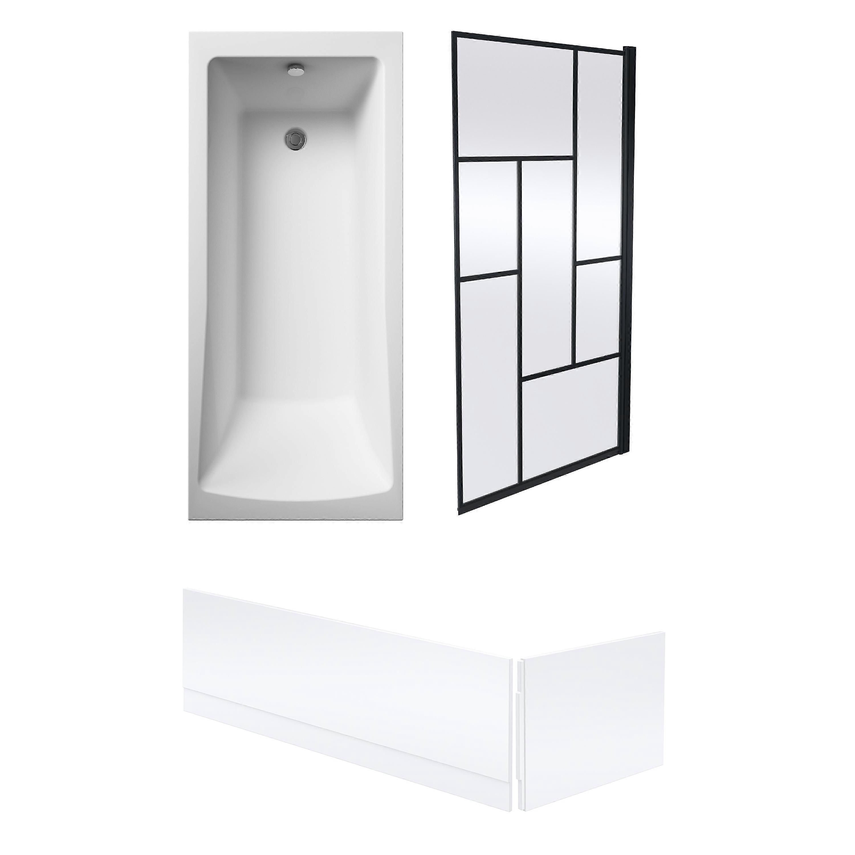 Square Single Ended 1700x700 with Leg Set, Black Abstract Framed Screen & Panels