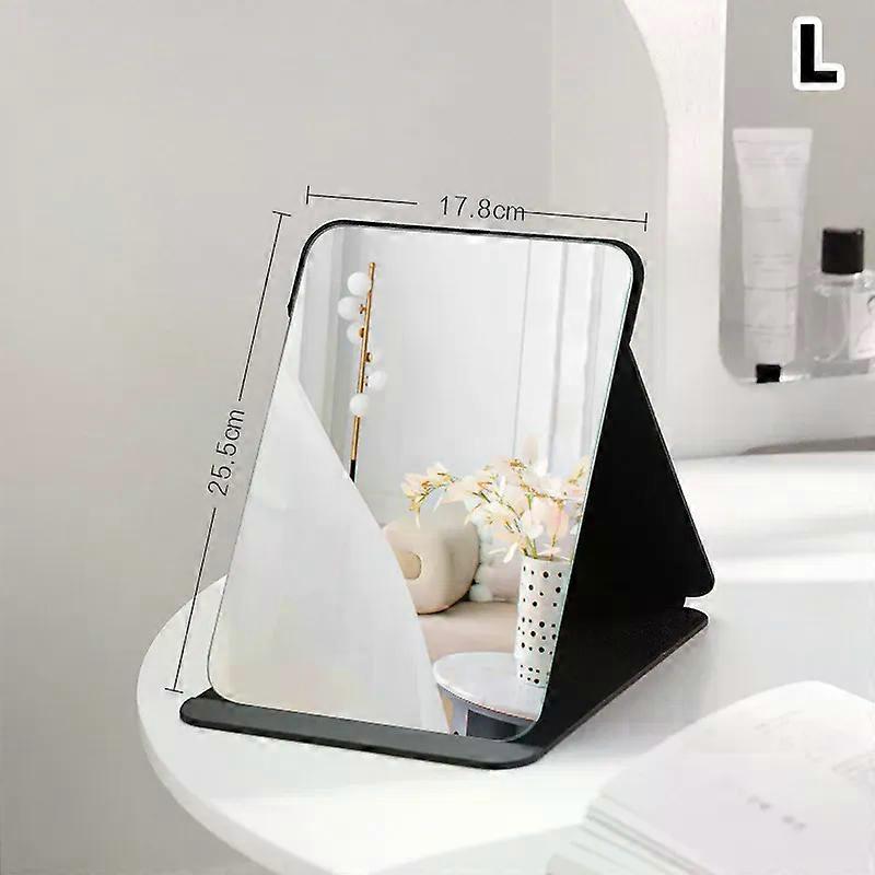 Desktop Makeup Mirror Solid Color PU Leather Simple Portable Handheld Black Mirror Foldable Student Compact Cute Pocket Mirror