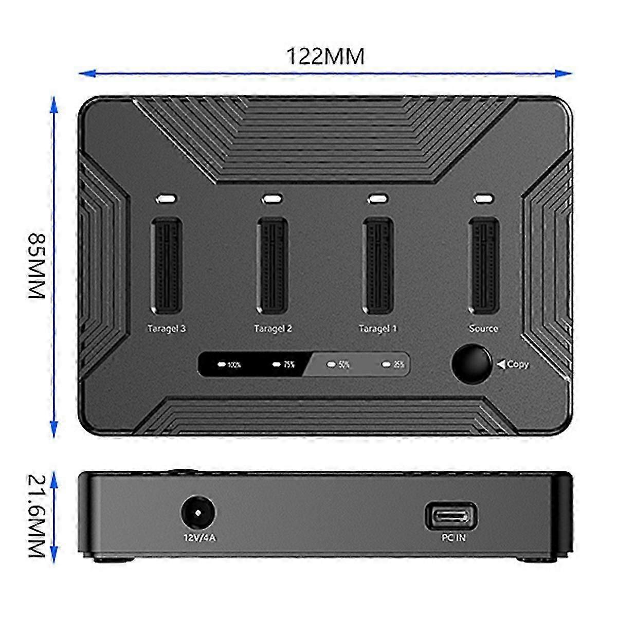 4-kieszeniowa stacja dokująca M.2 NVME SSD, zewnętrzny twardy futerał 40 Gb / s z funkcją klonowania do laptopa US PLUG