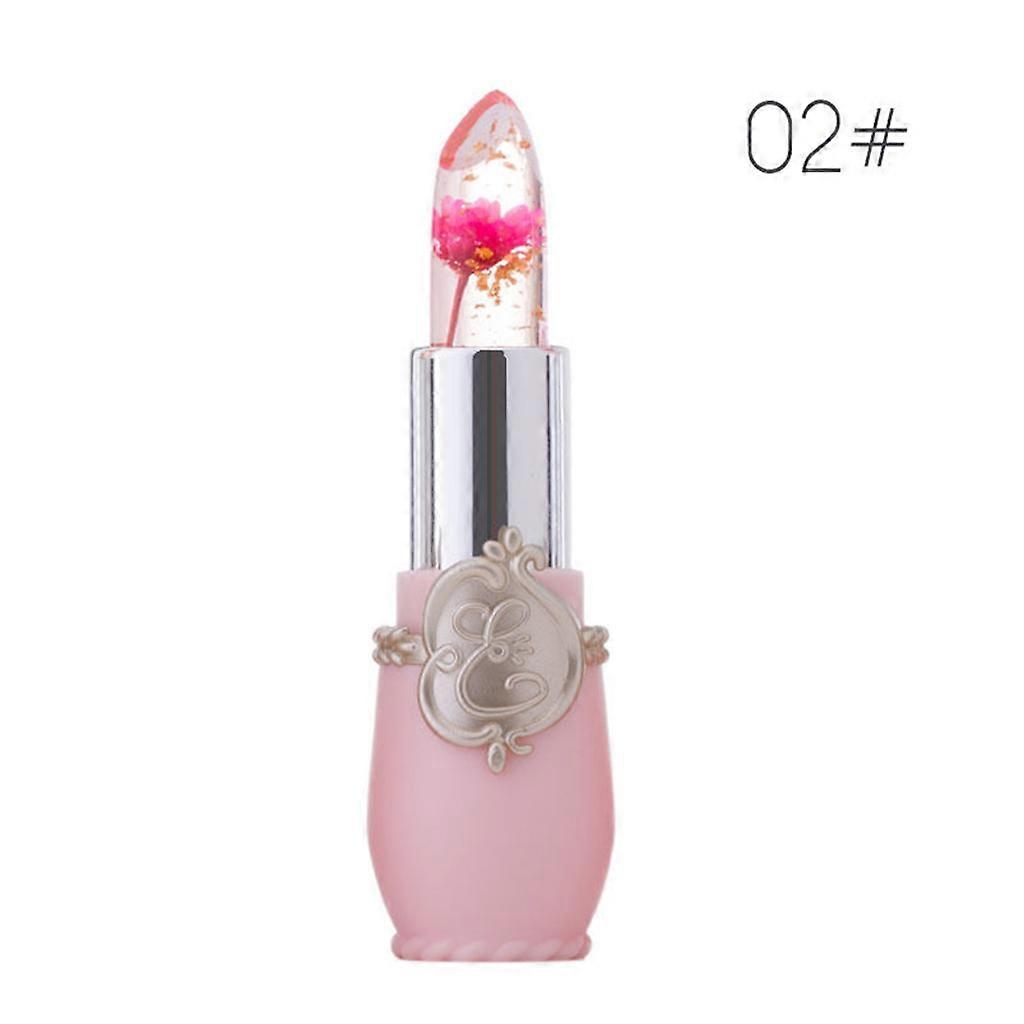 Crystal Flower Jelly Lipstick,Magic Color Changing Lipstick,Temperature Color Changing Lip Gloss Moisturizing Lip Stick  PINK