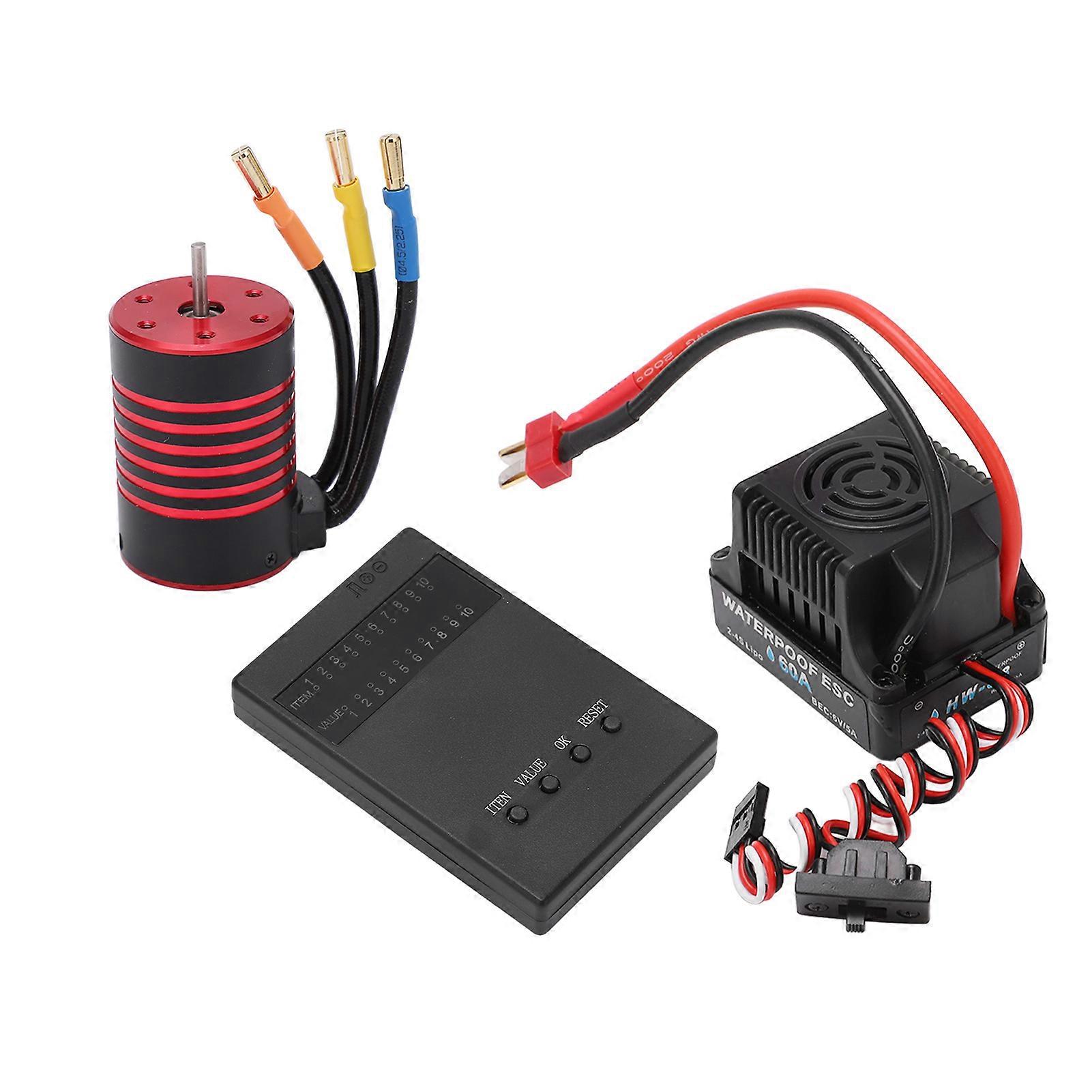 Brushless Motor ESC Kit Waterproof 3650 Brushless Motor 60A ESC Programming Card Set for 1/10 RC Car