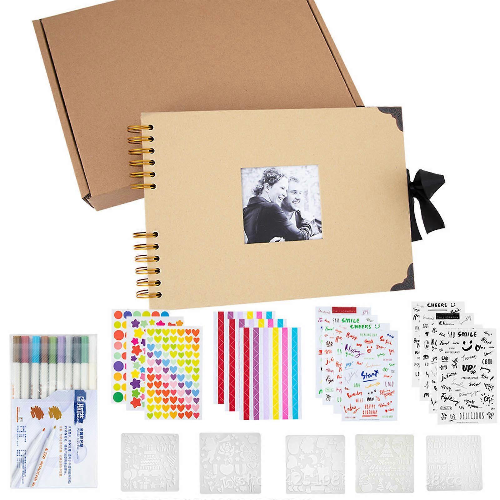40Pages DIY Ribbon Photo Album Set Scrapbook Album DIY Scrap Book Create and Personalize Your Own Unique Memory Cowhide color