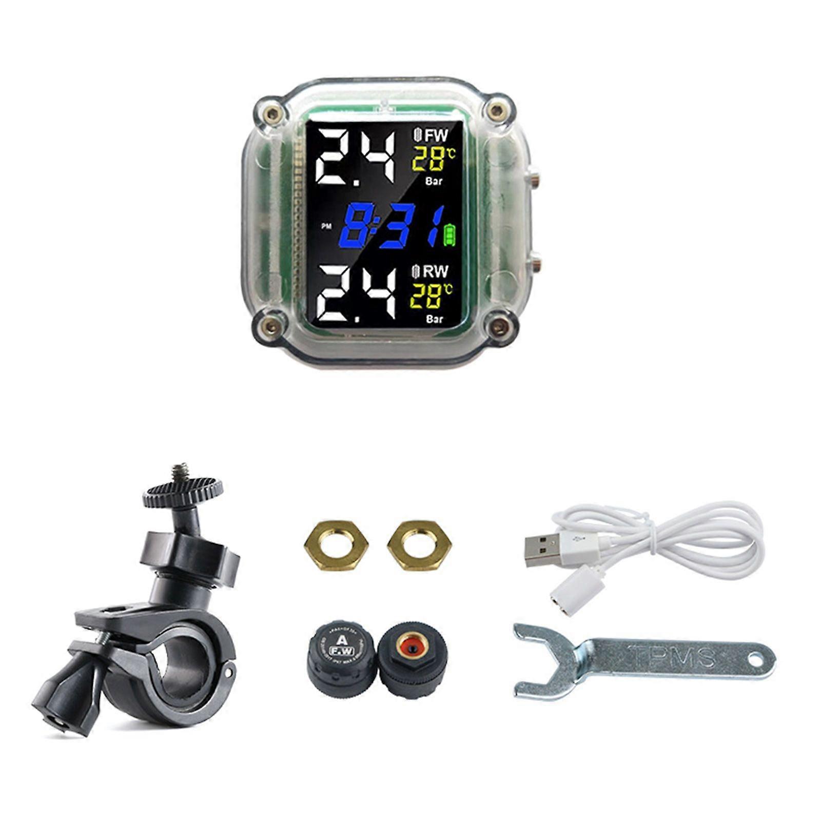 Motorcycle TPMS Moto Tire Pressure Monitoring System with 2 External Sensor