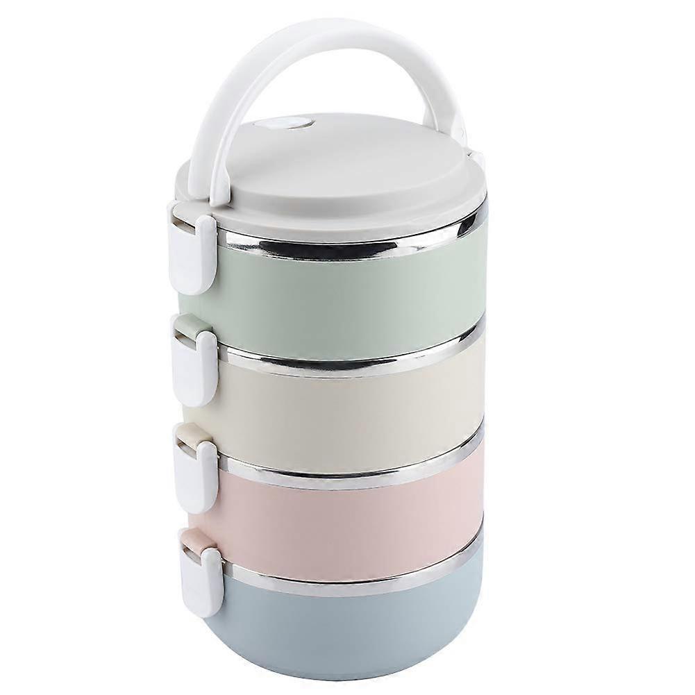 Stainless Steel Lunch Box Container with Food Safety Buckle Handle Vent Hole for Assembly Four Layers 2800ml