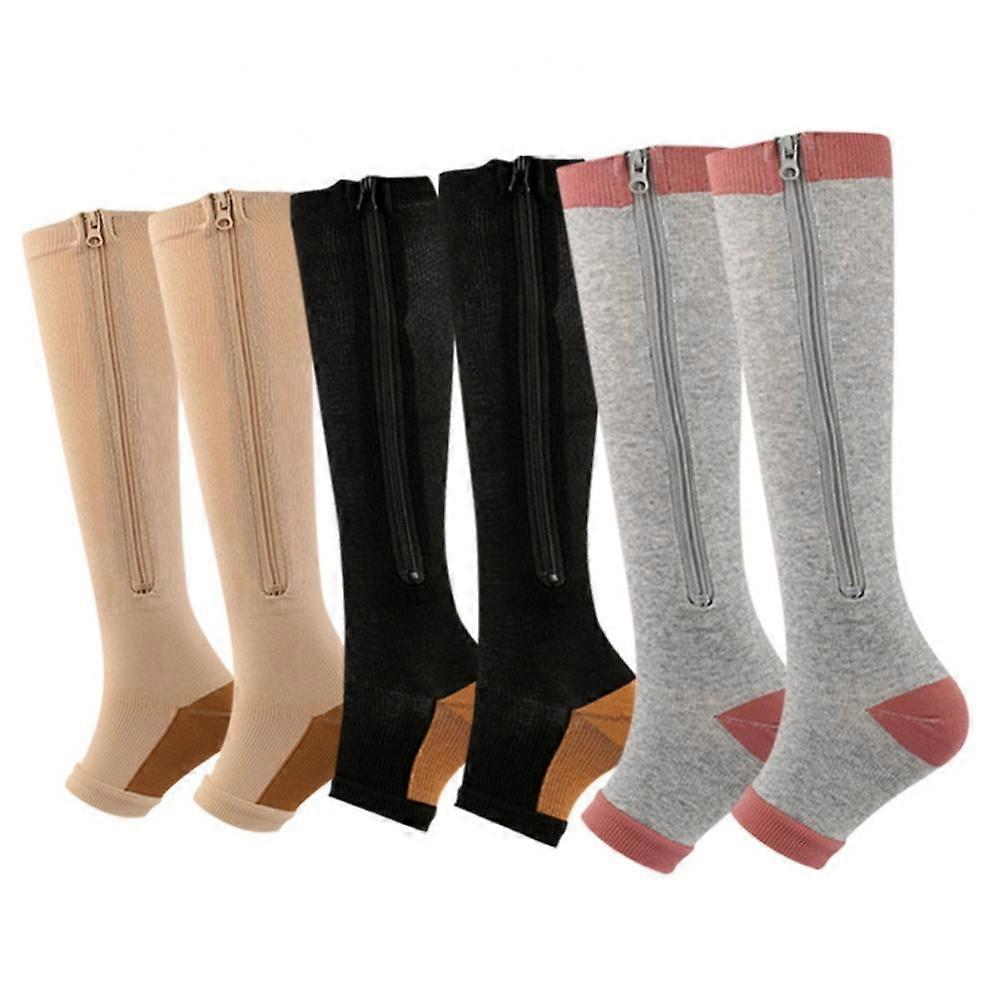 Gradient Compression Knee-High Socks with Full Zipper Calf Support
