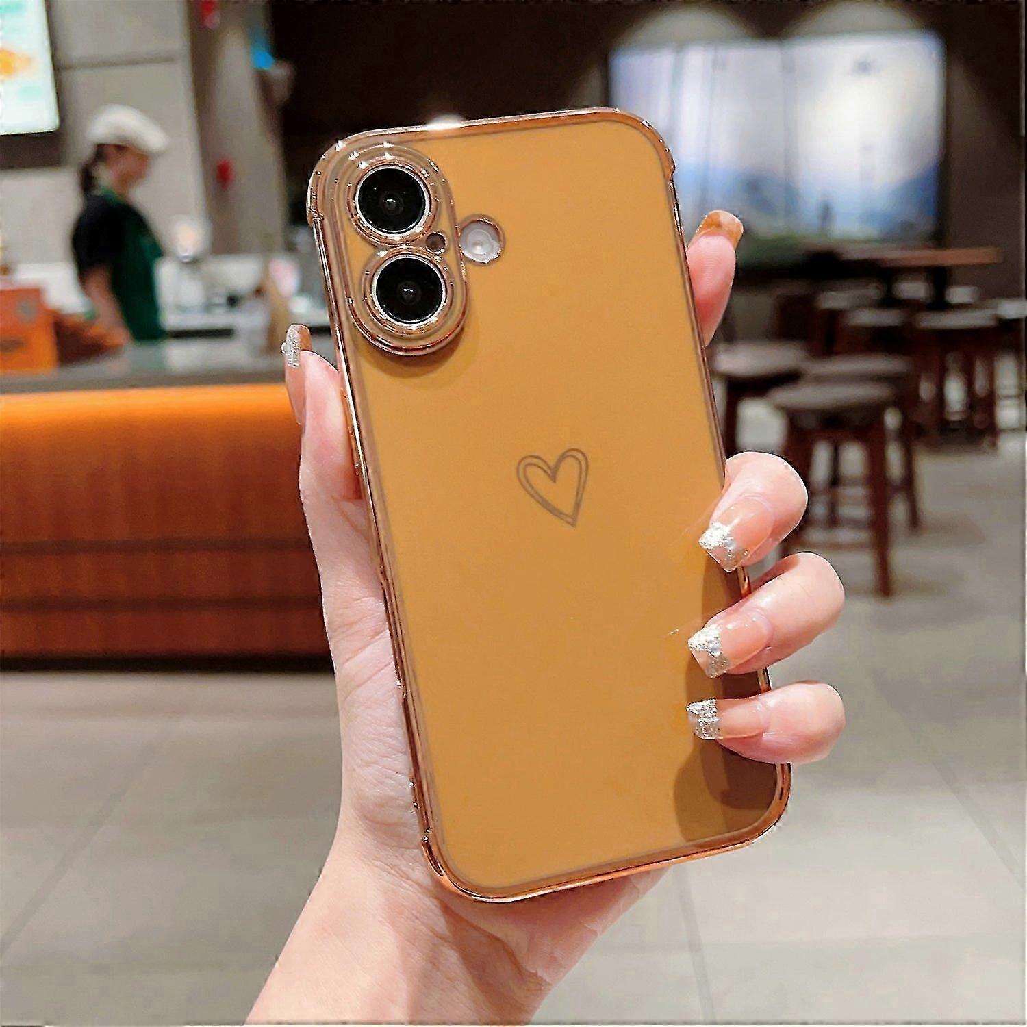 For iPhone 16 Case Love Heart Pattern TPU Phone Cover Electroplating Edge