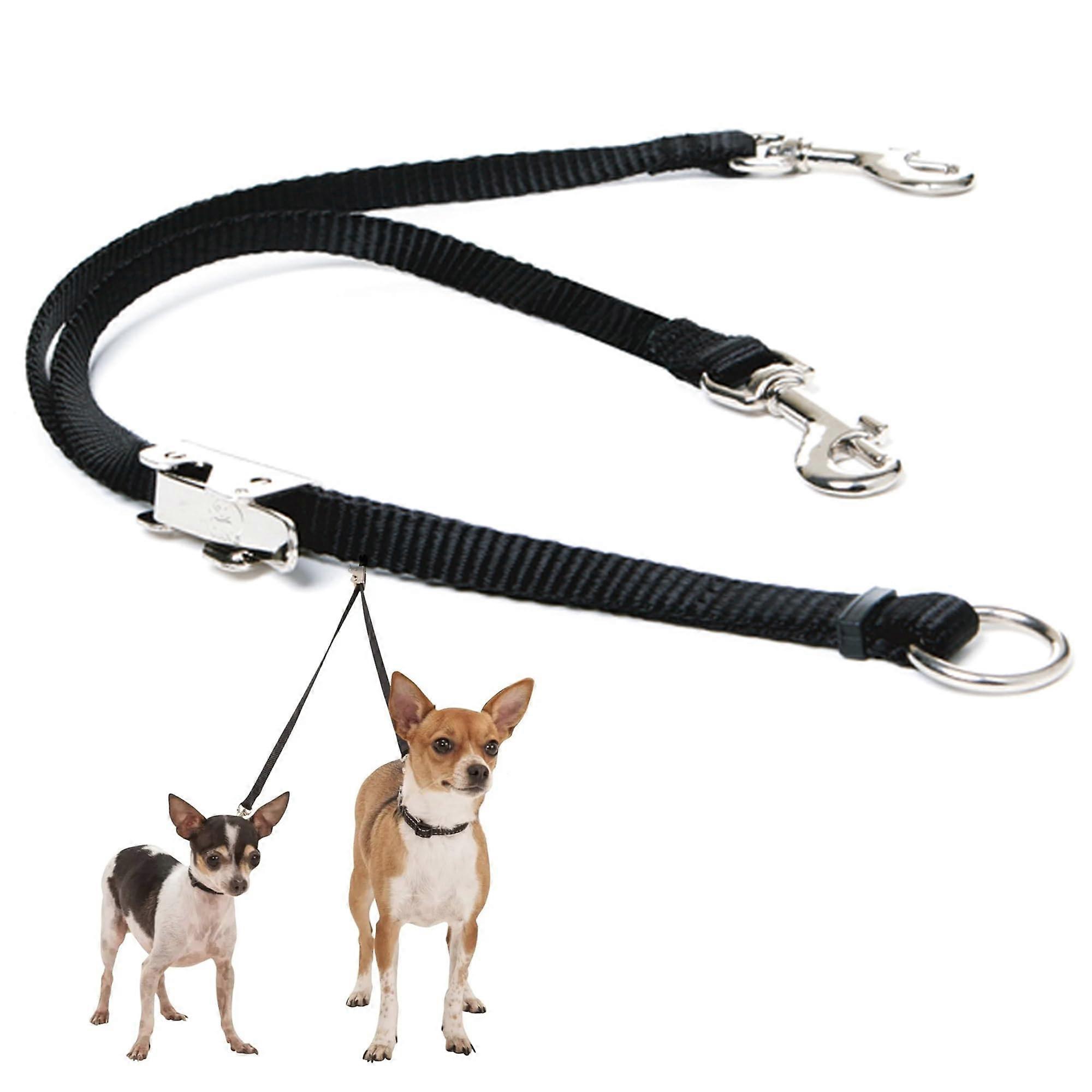 Black Dog Leash Coupler for Two Dogs with Strong Nylon Webbing Cushion Handle