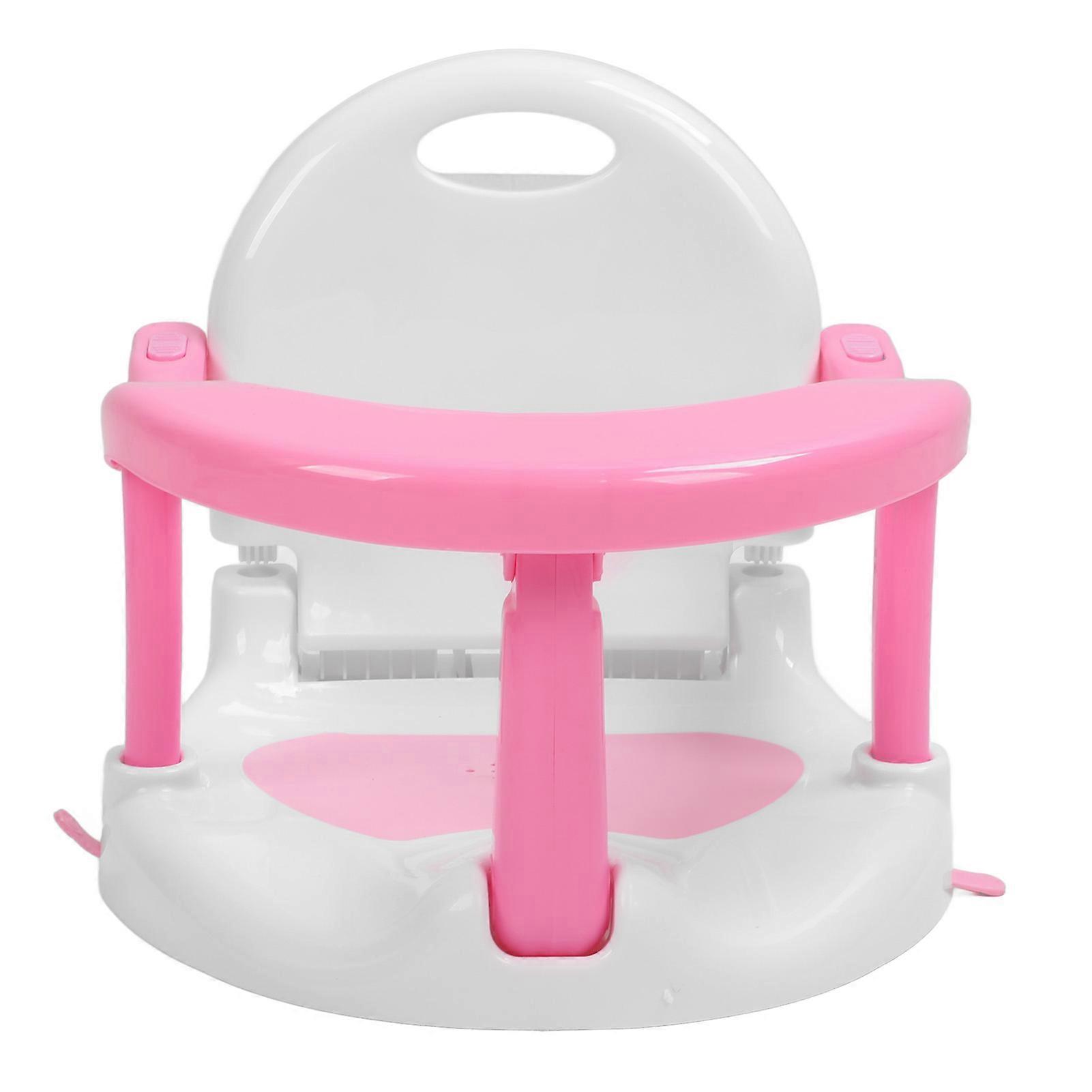 Baby Bath Seat Folding Stable Standing Prevent Slipping Adjust Height Bath Stool for Toddler Pink