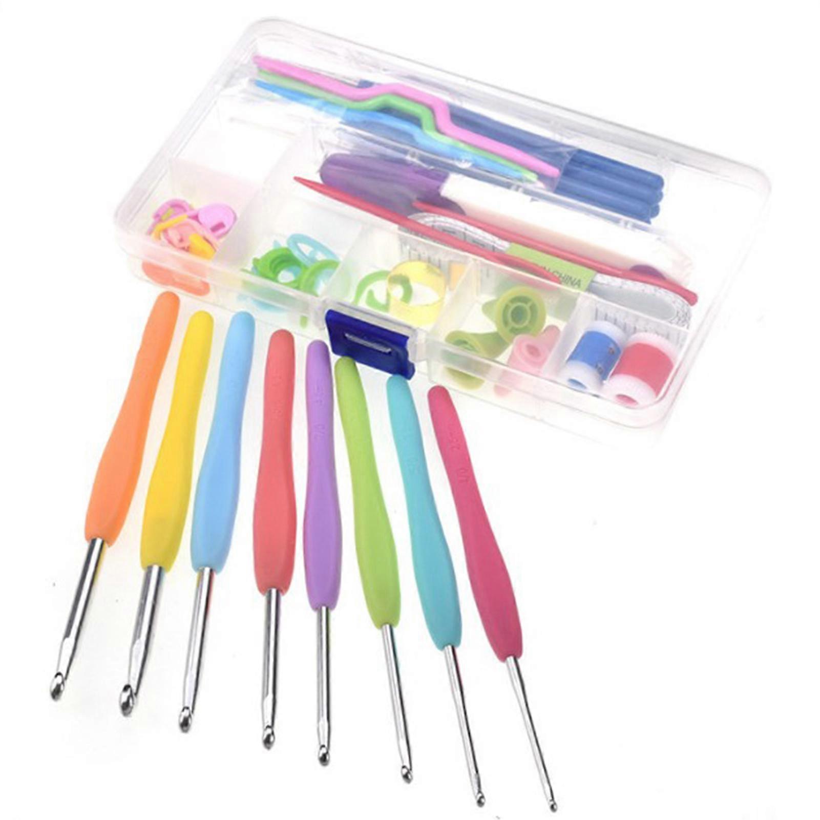 53pcs Crochet Hooks Set Rubber Handle Soft Comfortable Hand Knitting Crochet Needle Tools