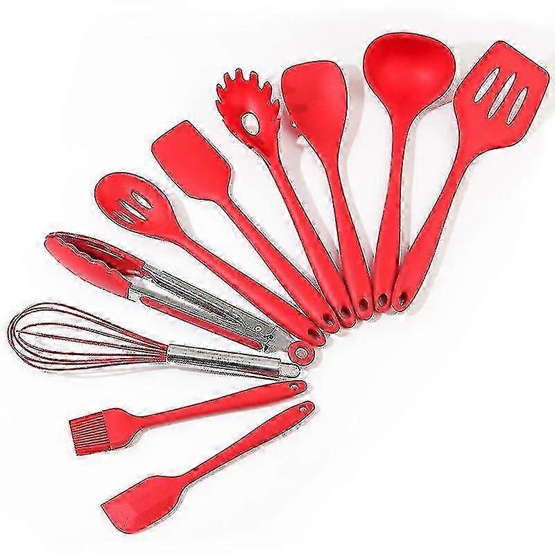 Silicone Kitchen Utensils 10-piece Non-stick Pan Set Kitchen Tools Baking Utensils Color Box (red 10-piece Box)