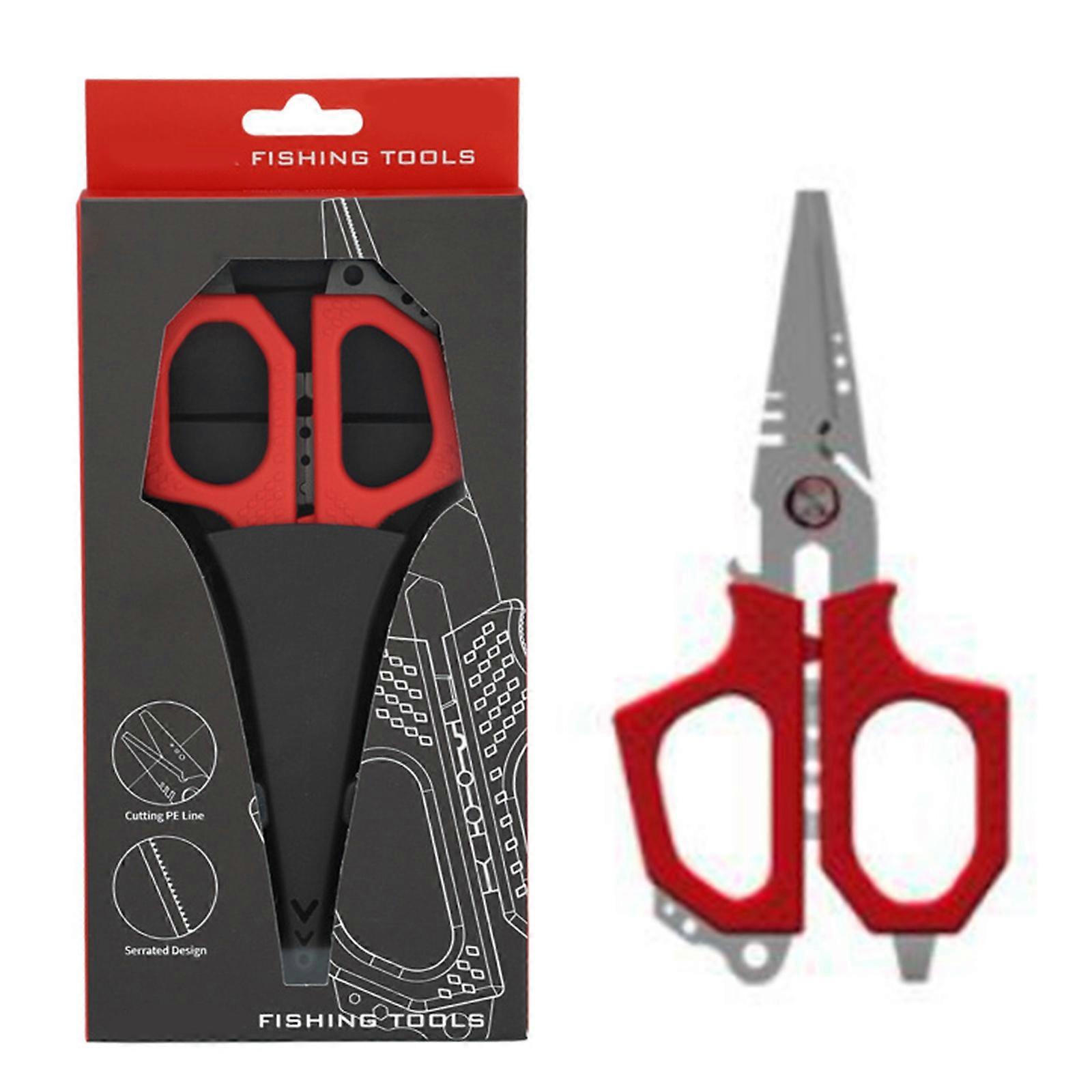 مقصات الصيد مقص صيد الأسماك للخط المضفر خط الصيد القاطع مقصات متعددة الوظائف صيد السمك خط مضفر مقص أحمر
