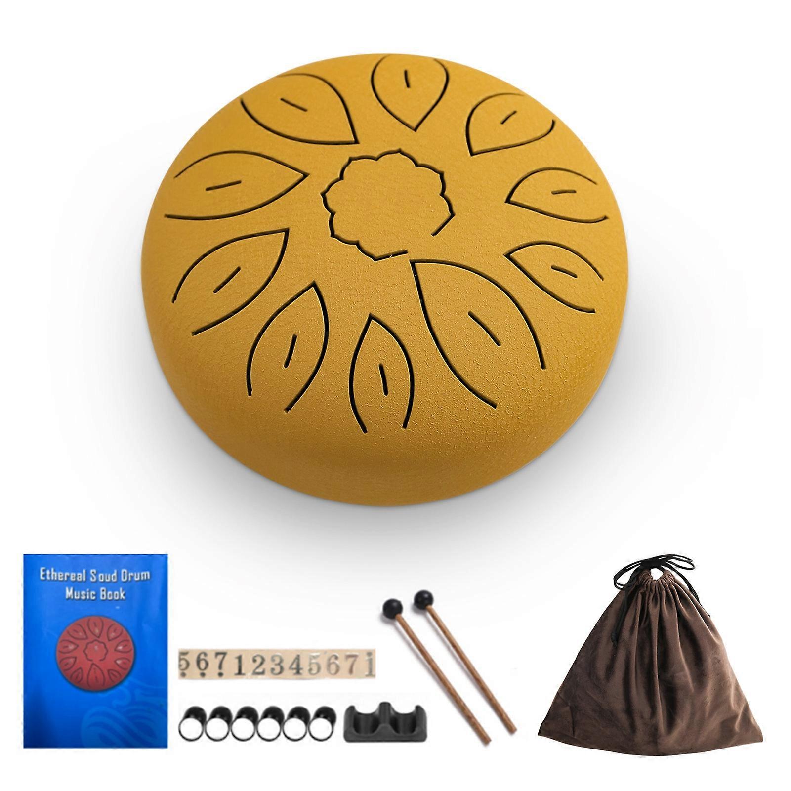6-Inch Steel Tongue Drum 11 Notes Handpan Drum C Key with Drum Mallet Finger Picks Percussion Musical Instruments for Meditation Yoga