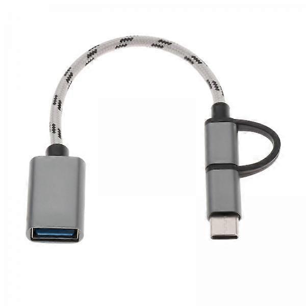 2-4pack Heavy Duty 2 in 1 Micro USB Type C USB-C Data Cable Cord Adapter Silver