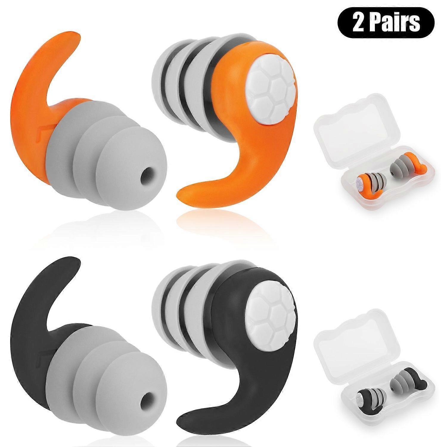 2 Pairs Of Sleeping Noise Reduction Earplugs, Soft Silicone Earplugs, 40Db, Suitable For Sleeping, Working, Orange And Black
