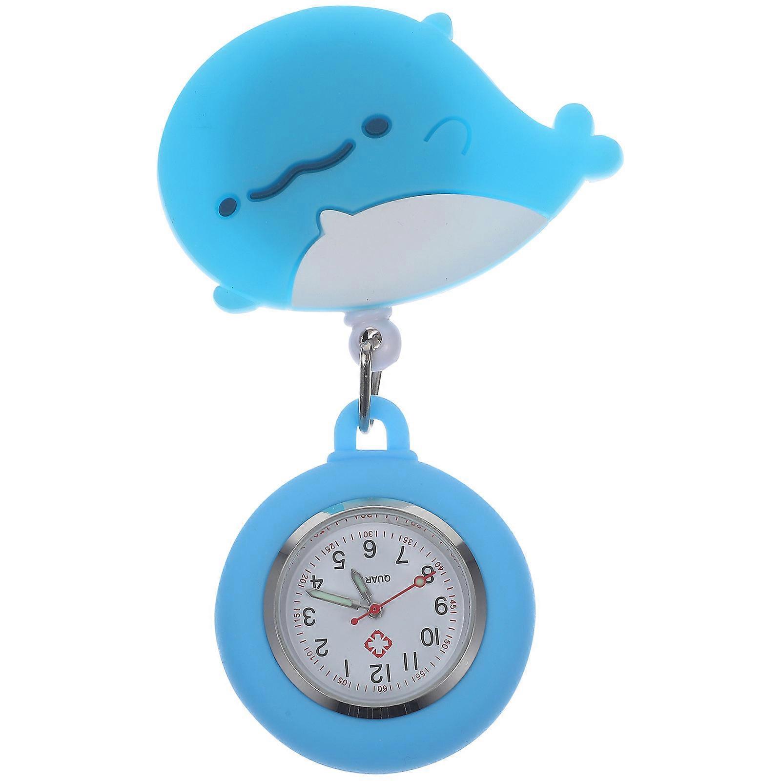 Retractable Nurse Watch with Digital Display, Whale Shaped Silicone Case, Lightweight Medical Fob Clock with Alarm for Doctors and Nurses