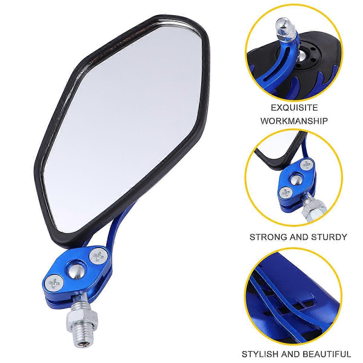 Adjustable Rotated Motorcycle Rearview Mirror Pair – Blue Retroreflector for Cruisers, Street Bikes, ATV/UTV – Enhance Visibility, Replace Old Mirrors