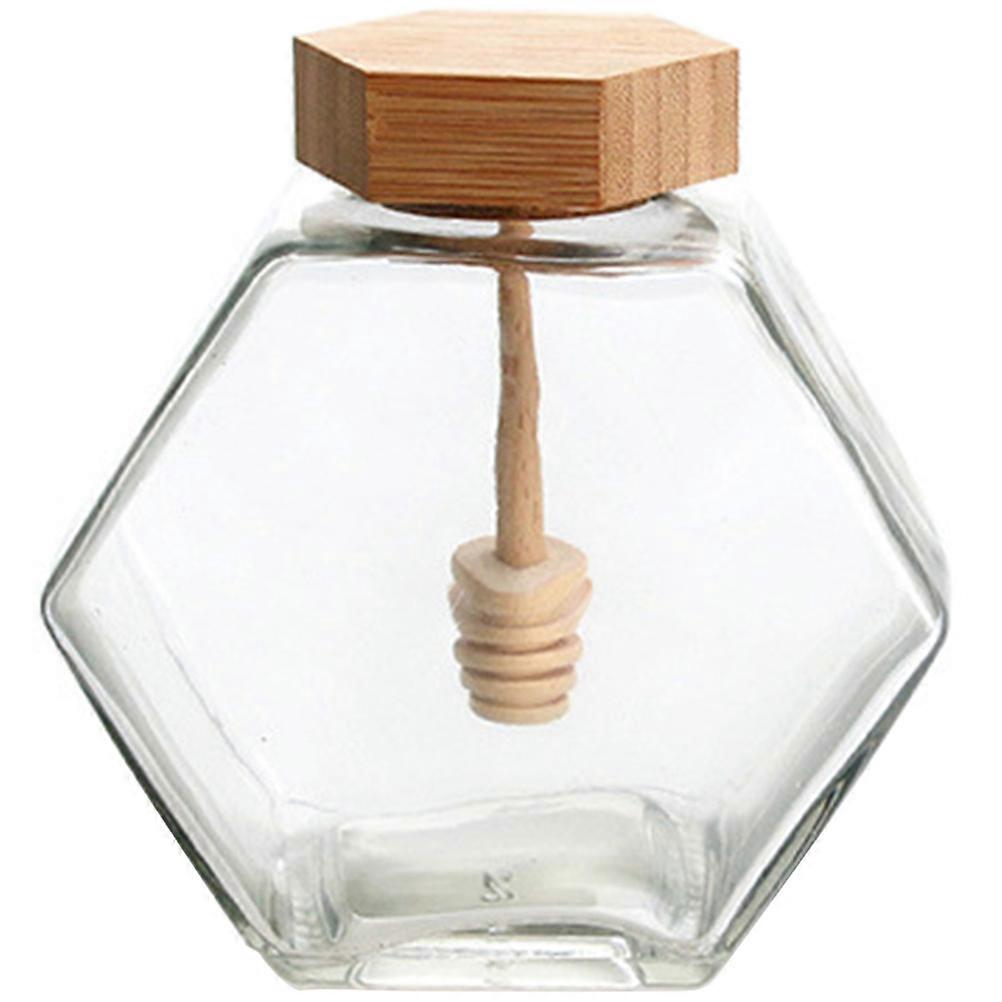 Honey Pot Jar with Wooden Dipper & Lid Food Storage Container for Honey, Jam, Syrup in Kitchen & Home Use