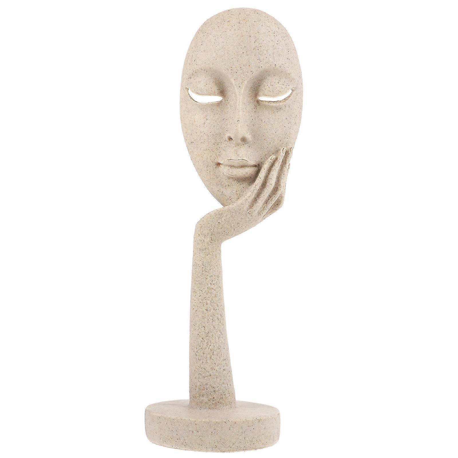 Minimalist Thinker Statue Abstract Decoration For Party And Office Use With Unique Beige Resin Finish 1Pcs