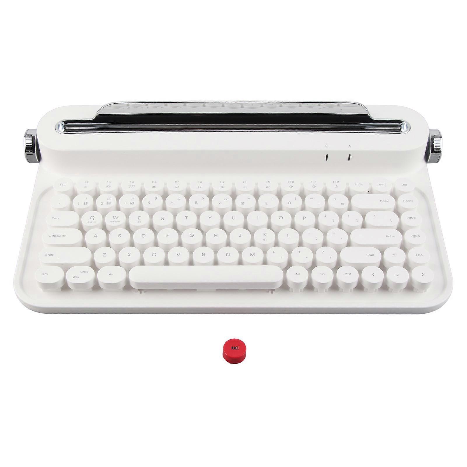 86-Key Vintage Bluetooth Keyboard, Portable, Wireless, with Built-in Stand, Compatible with Windows, Android and iOS, White