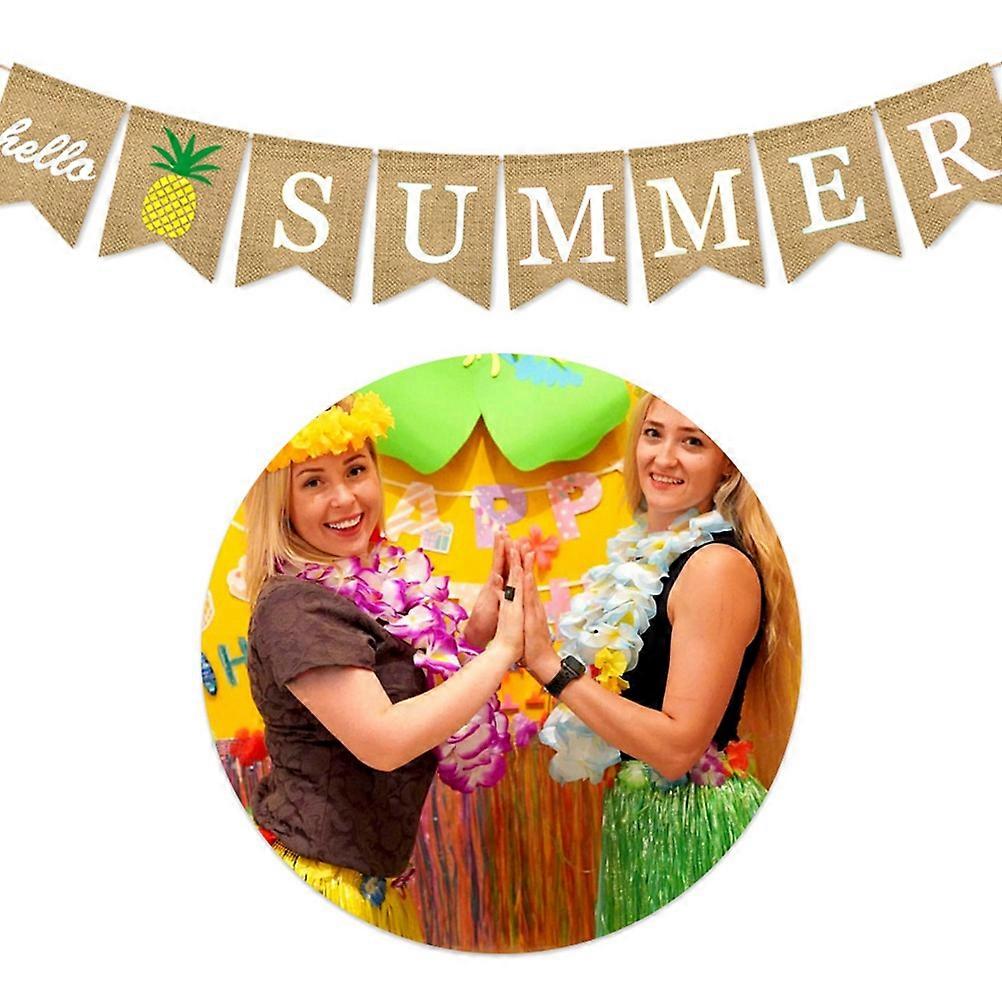 トロピカルバナーガーランドハローサマーレターパイナップルハワイの装飾フェスティバルパーティーギャザリングカーキ17x13x0.1cmリネン1セット