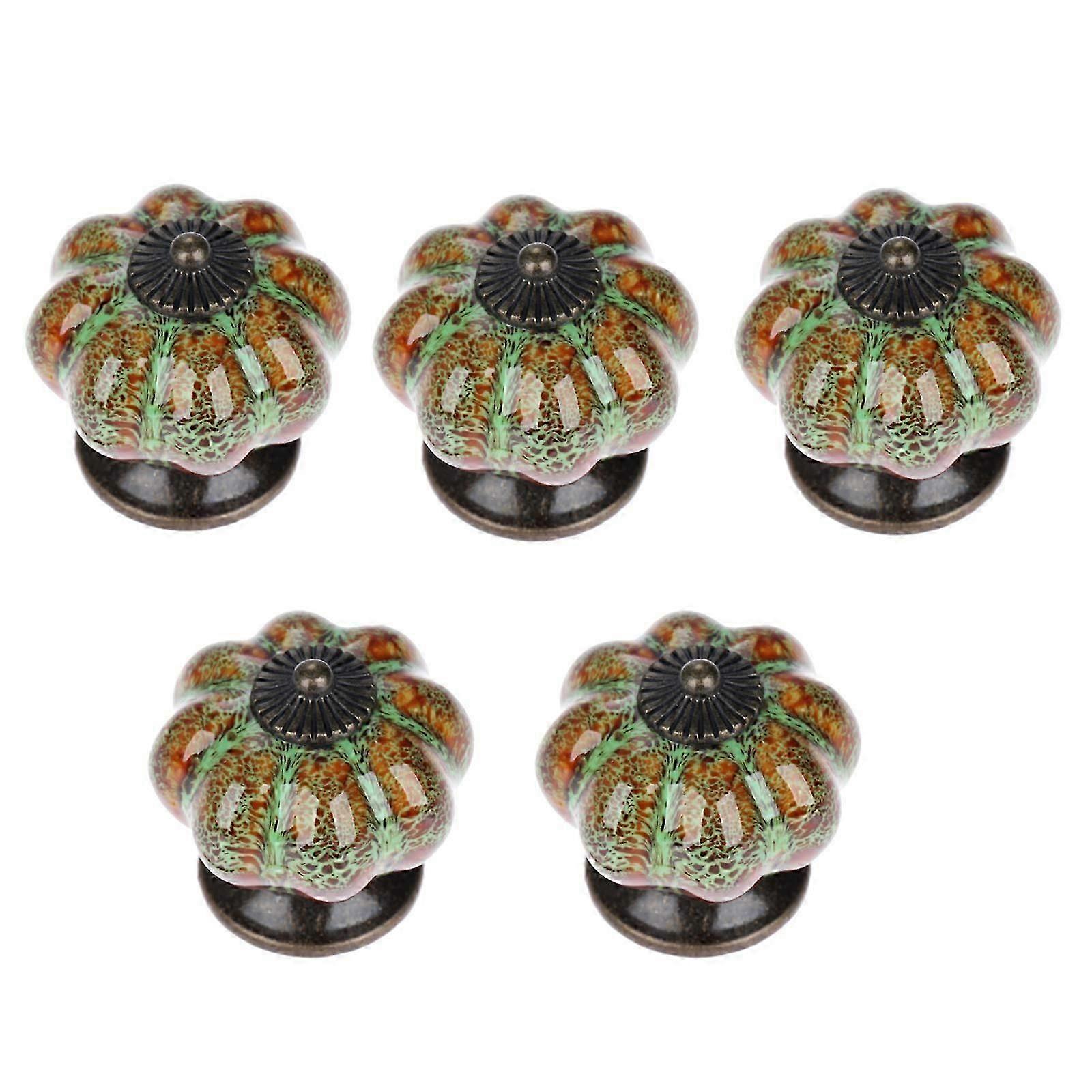 5pcs Vintage Ceramic Pumpkin Shaped Kitchen Door Handle Drawer Cabinet Door Knobs Blue