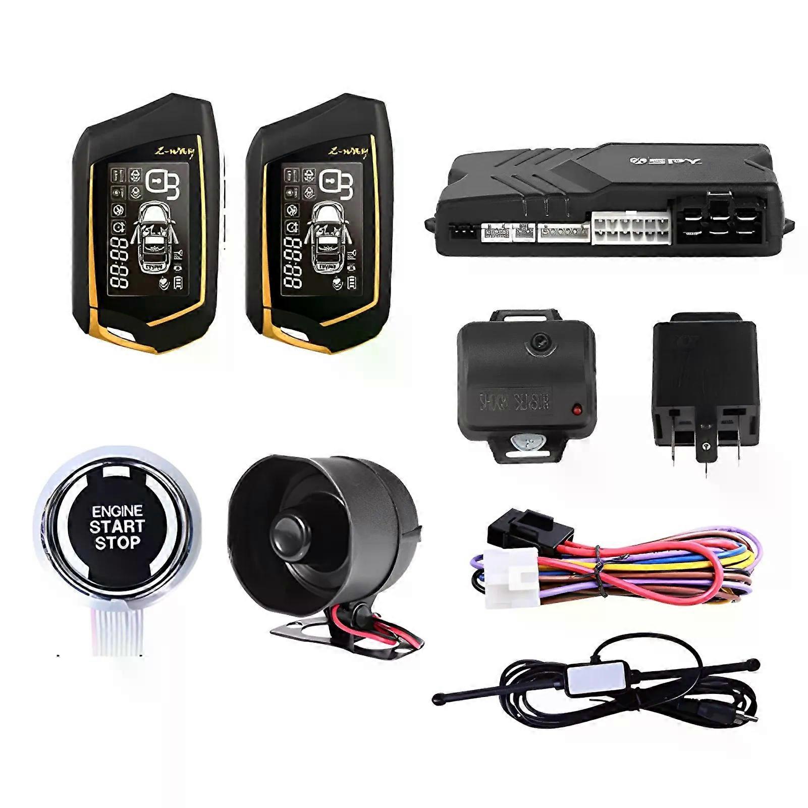 Two Way Car Alarm System Full Set Immobilization Remote Starter Keyless Entry Automotive Smart Start Stop Button Lock Kit