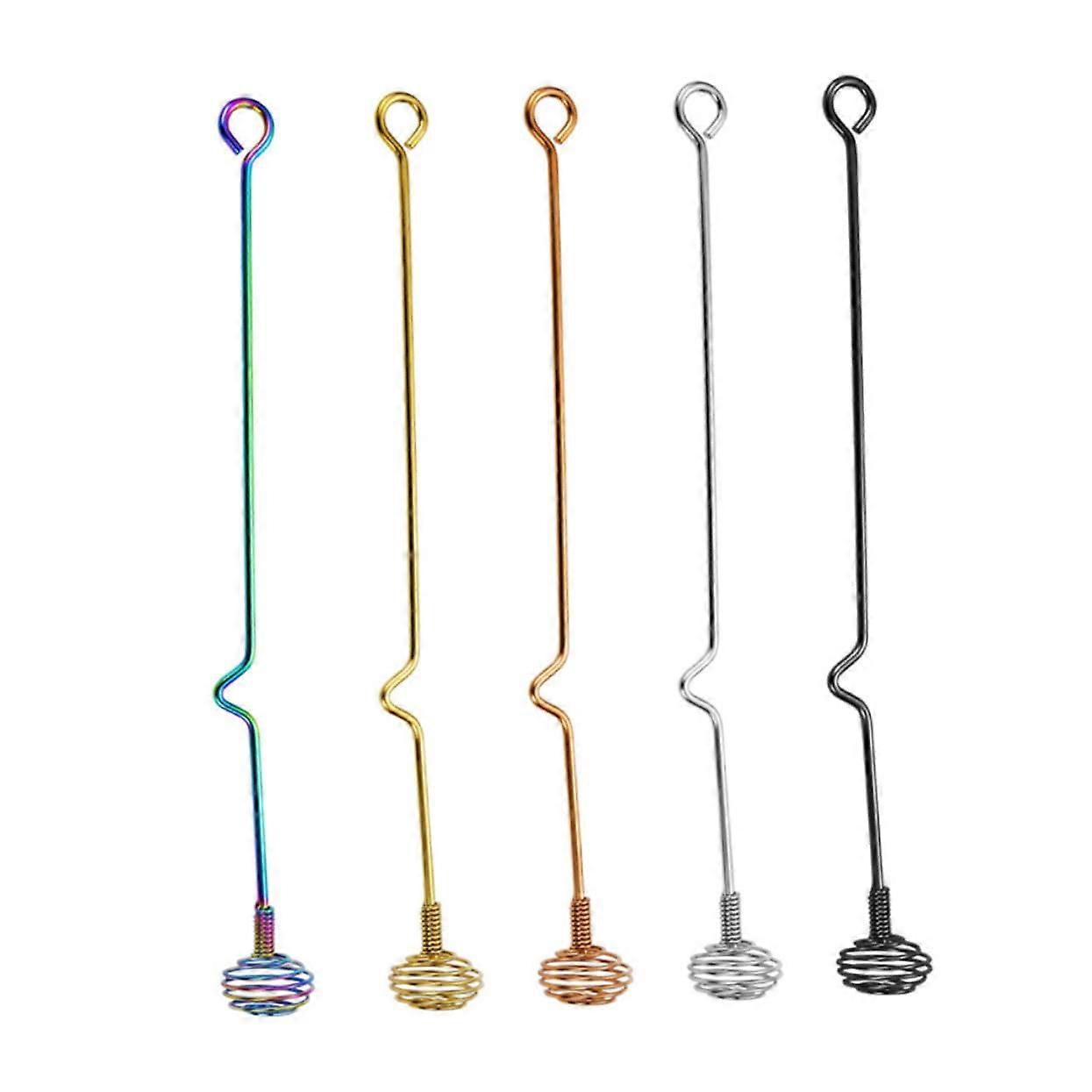 Practical Household Stirrer, Pack of 5 Cocktail Stirrers Made of 304 Stainless Steel Champagne Whisk for Honey and Drinks Assorted Colours